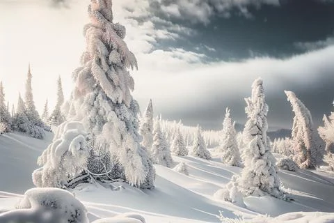 White winter spruces in the snow on a frosty day. Perfect wintry wallpapers.. Stock Illustration