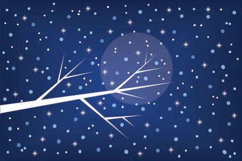 White winter tree branches with falling snow Stock Illustration