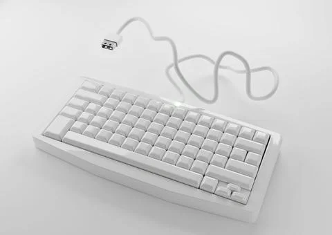 White wired computer keyboard with USB cable.. 3d rendering Stock Illustration