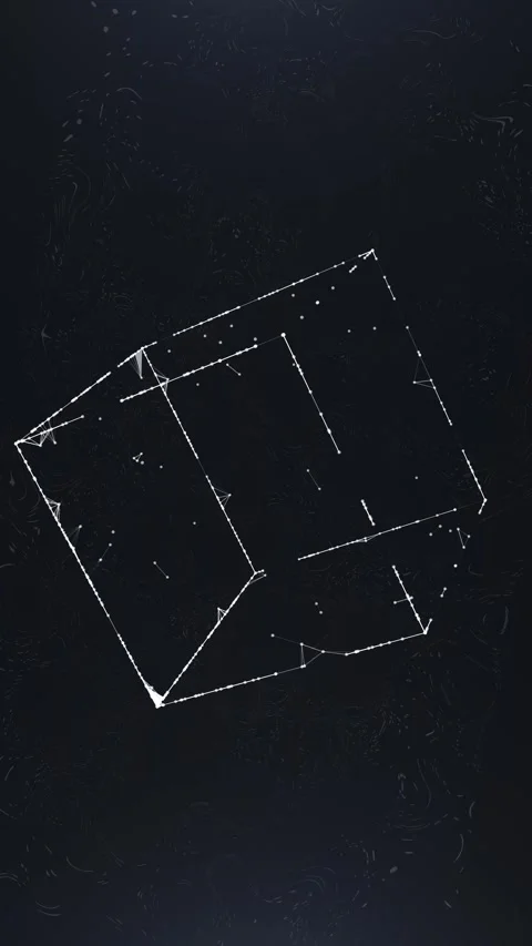White wireframe cube with digital network lines on dark vertical background.. Stock Footage 340813065