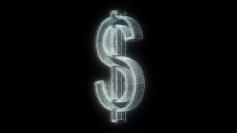 White wireframe dollar sign spin on glitch interference display animation Stock Footage 89802864