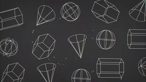 White Wireframe Geometric Shapes Rotating on Chalkboard Stock Footage 346783448