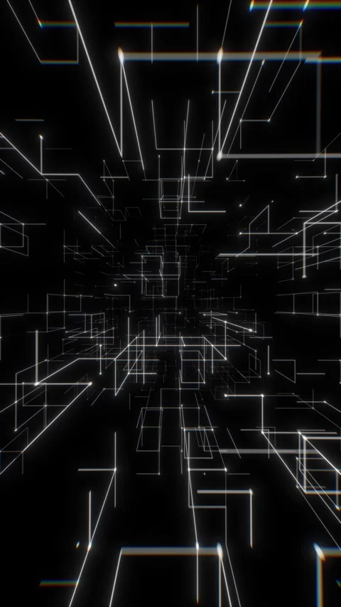 White Wireframe Lines Vertical Forming Deep Futuristic Tunnel. Looped 3D Vidéo 333669824