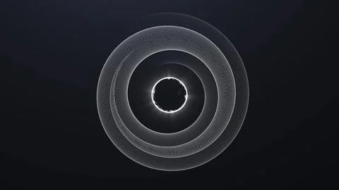 White wireframe ring and radiant core on dark background. Futuristic circul.. Stock Illustration