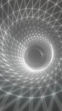 White wireframe vortex with geometric mesh lines on a gray abstract backgro.. Stock Illustration
