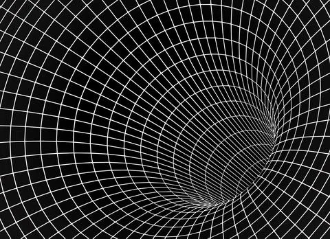 White wireframe wormhole on black, 3d funnel Stockillustratie
