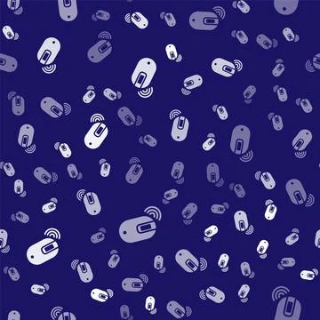 White Wireless computer mouse icon isolated seamless pattern on blue background Stock Illustration