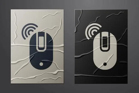 White Wireless computer mouse icon isolated on crumpled paper background Stock Illustration