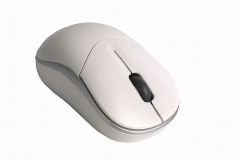 White wireless computer mouse with scroll wheel on white background Stock Photos