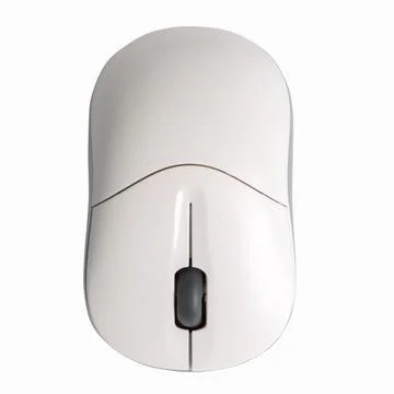 White wireless computer mouse with scroll wheel on white background Stock Photos