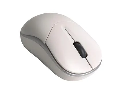 White wireless computer mouse with scroll wheel on transparent background Stock Photos