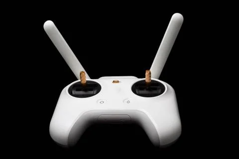 White wireless control panel for the drone. Joystick for copter. Isolated on  Foto stock