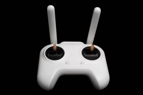 White wireless control panel for the drone. Joystick for copter. Isolated on  Stock-Fotos