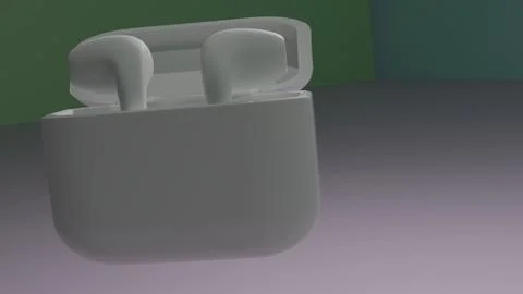 White Wireless Earbuds in Charging Case, 3D Render Stock Illustration