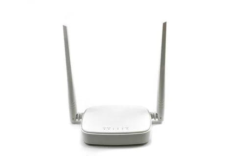 White wireless internet router with two antennas isolated on white Stock Photos