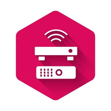 White Wireless multimedia and TV box receiver and player with remote controller Stock-Illustration