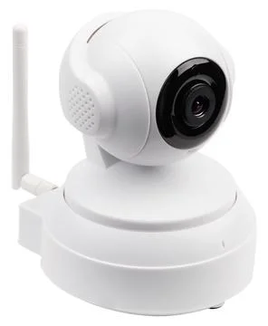 White, wireless wi-fi IP camera isolated on a white background. Stock Photos