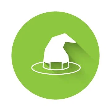 White Witch hat icon isolated with long shadow background. Happy Halloween .. Stock Illustration