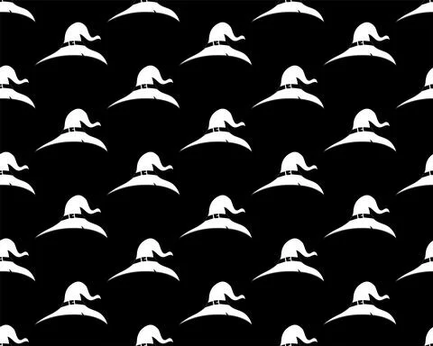 White Witch Hat Seamless on Black Background Stock Illustration
