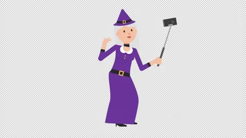White Witch Selfie Stick Stock Footage 205058870
