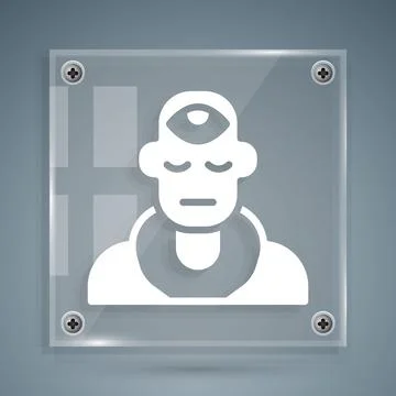 White Wizard warlock icon isolated on grey background. Square glass panels Stock-Illustration