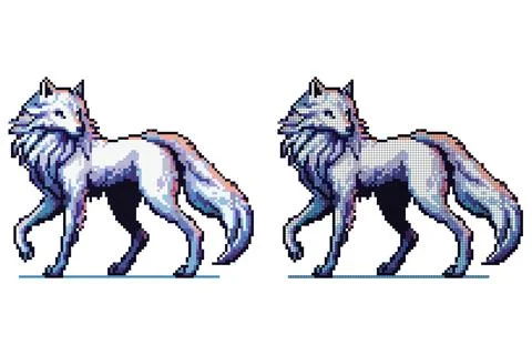 A white wolf walks confidently, showcasing its flowing mane and intricate f.. Stock Illustration