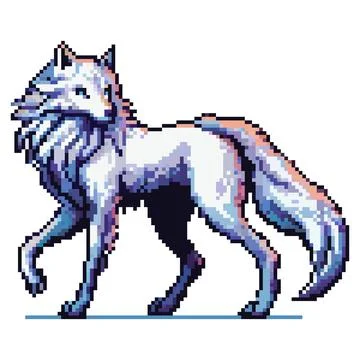 A white wolf walks confidently, showcasing its flowing mane and intricate f.. Stock Illustration