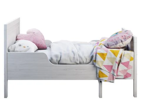 White wood pull-out children's bed. 3d render Stock Illustration