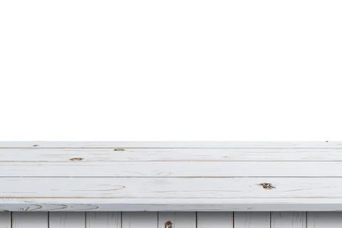 White wood table paint on isolate white background. Stock Photos
