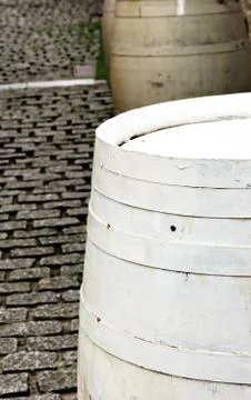 White wooden barrel. Stock Photos
