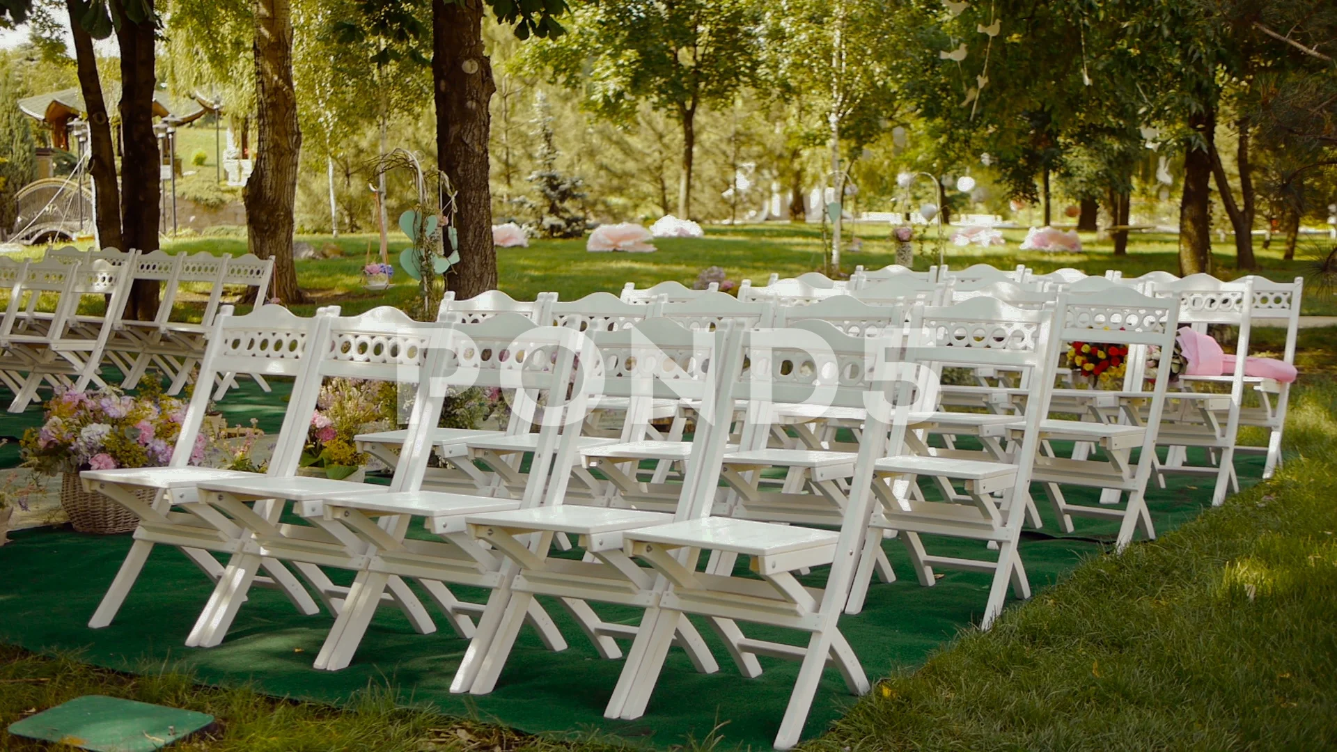 Video White Wooden Chairs Wedding Aisle Decor Outdoors Wedding