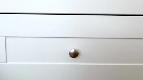 White Wooden Drawer Front with Round Metal Knob Minimal Furniture Detail Clea Stockbeeldmateriaal 333682964