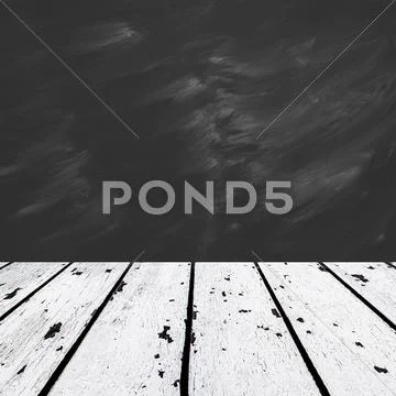 White wooden floor and dirty black board front Stock Photos