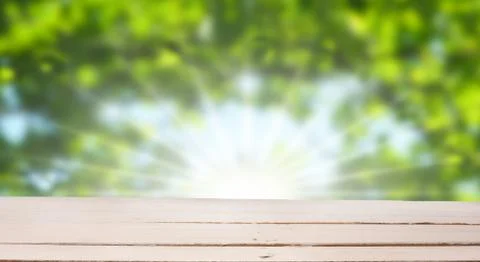 White wooden table with spring background Stock Photos