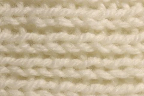 White Wool Knitting Texture. Horizontal Along Weaving Crochet Detailed Rows.  Stock Photos
