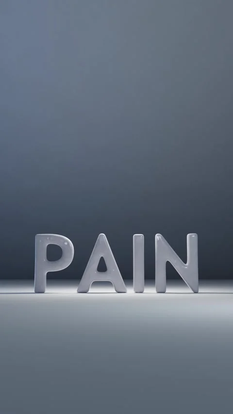 The white word PAIN explodes into small particles. 3D render animation. Stock Footage 256105450