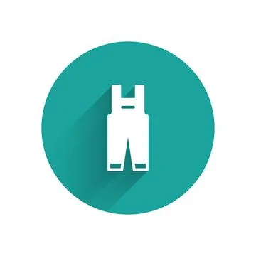 White Work overalls icon isolated with long shadow. Green circle button. Vector Stock Illustration