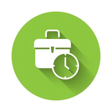 White Work time icon isolated with long shadow background. Office worker Stock Illustration