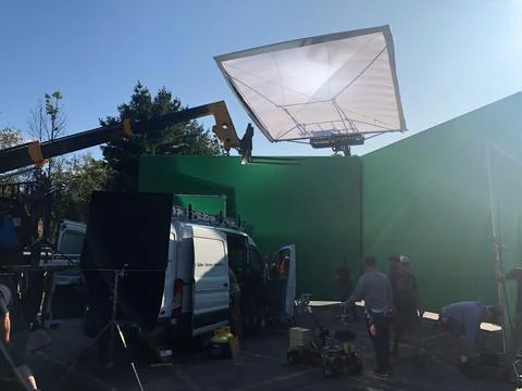 White Work Van in Green Screen Film Shoot Stock Photos