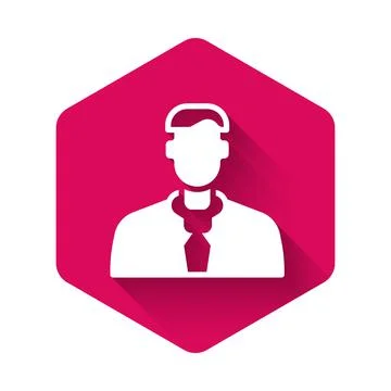 White Worker icon isolated with long shadow background. Business avatar symbol Stock Illustration