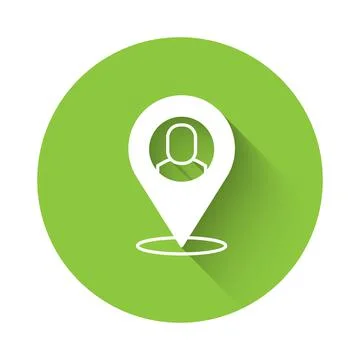 White Worker location icon isolated with long shadow background. Green circle Stock Illustration