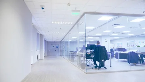 White Workspace with Glass Section Stockbeeldmateriaal 130034532