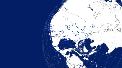 White world globe America map with blue graphic cities on blue background Stock Footage 87088932