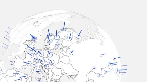 White world globe Europe map with blue graphic cities on bright background 3D Stock Footage 87088955