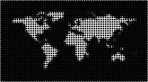 A white world map on a black background Illustrazione stock
