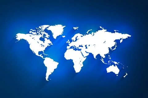 White world map on blue background, vector Stock Illustration