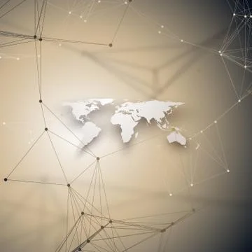 White world map with chemistry pattern, connecting lines and dots. Molecule Illustrazione stock