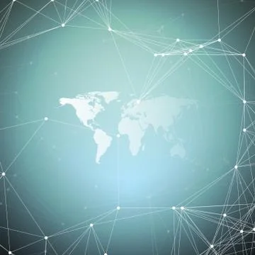 White world map with chemistry pattern, connecting lines and dots. Molecule s Stockillustratie