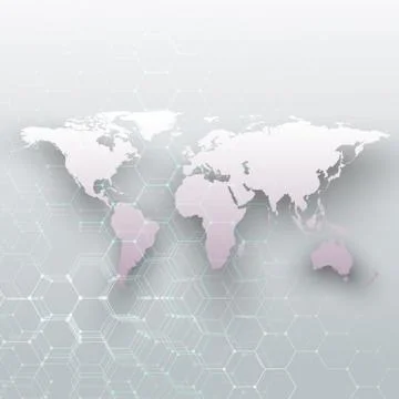 White world map, connecting lines and dots on gray color background. Chemistry イラスト素材