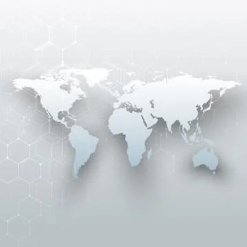 White world map, connecting lines and dots on gray color background. Chemistry Stock Illustration